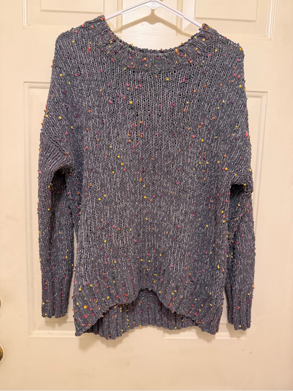 Seven7 Gray Crewneck Sweater with Pink & Yellow Speckles